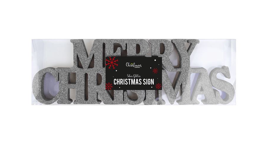 Silver Merry Christmas Glitter Sign - Click Image to Close