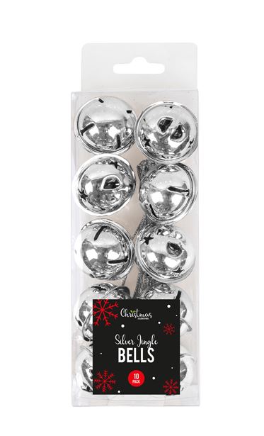 Silver Christmas Jingle Bells - 10 Pack - Click Image to Close