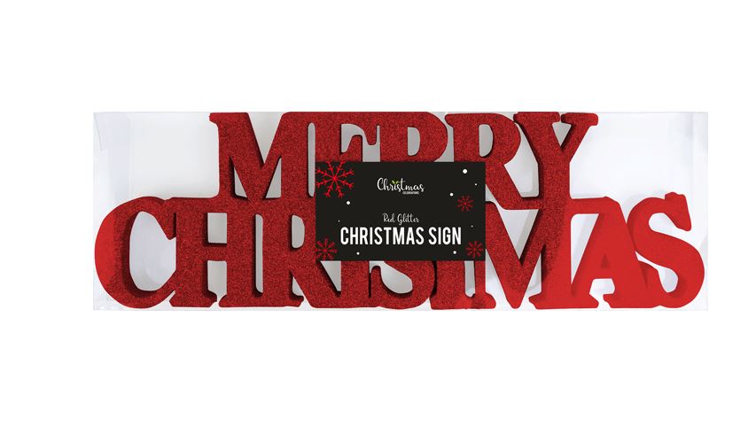Red Merry Christmas Glitter Sign - Click Image to Close