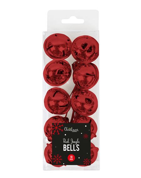 Red Christmas Jingle Bells - 10 Pack - Click Image to Close