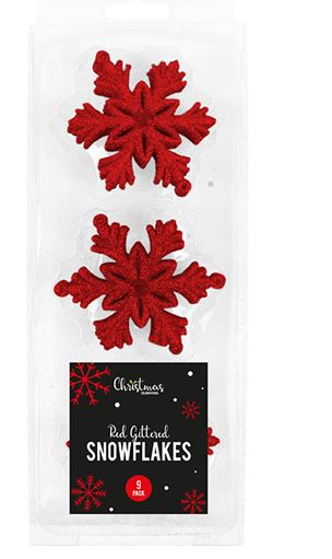 Red Glitter Christmas Snowflakes 9Pack - Click Image to Close