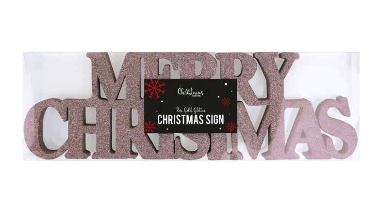 Rose Gold Merry Christmas Glitter Sign - Click Image to Close