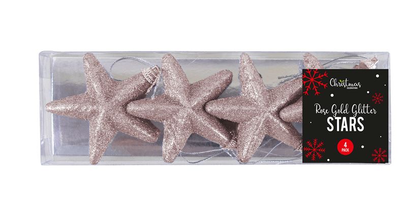 Rose Gold Glittered Star Christmas Tree 4 Pack - Click Image to Close