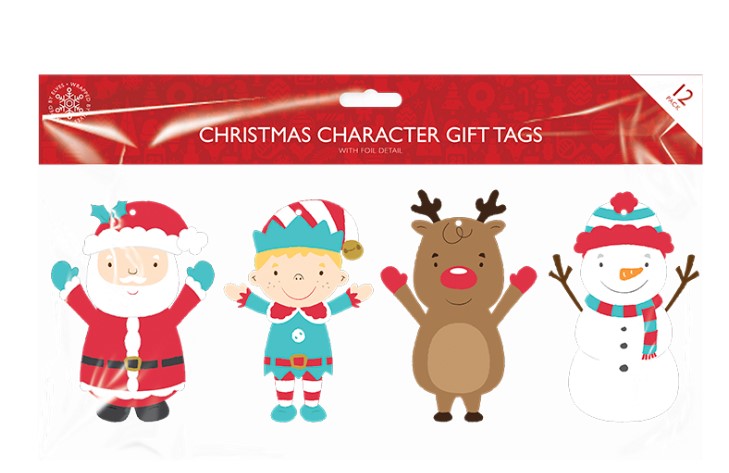 Christmas Figures Foil Tags 12 Pack - Click Image to Close