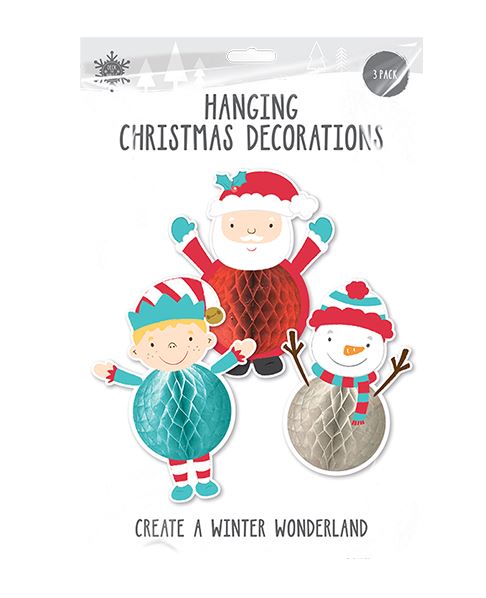 Hanging Christmas Honeycomb Decorations 3 Pack - Click Image to Close