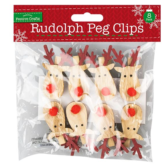 Rudolph And Red Nose Clips 8 Pack - Click Image to Close