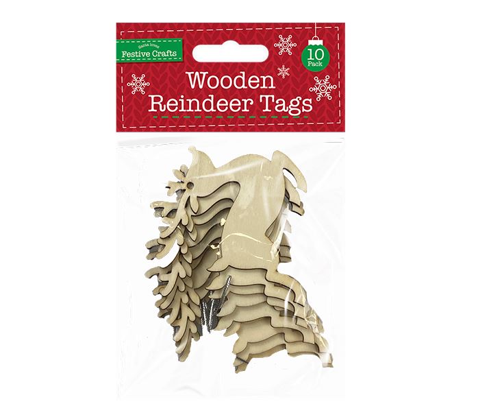 Wooden Reindeer Tags 10 Pack - Click Image to Close