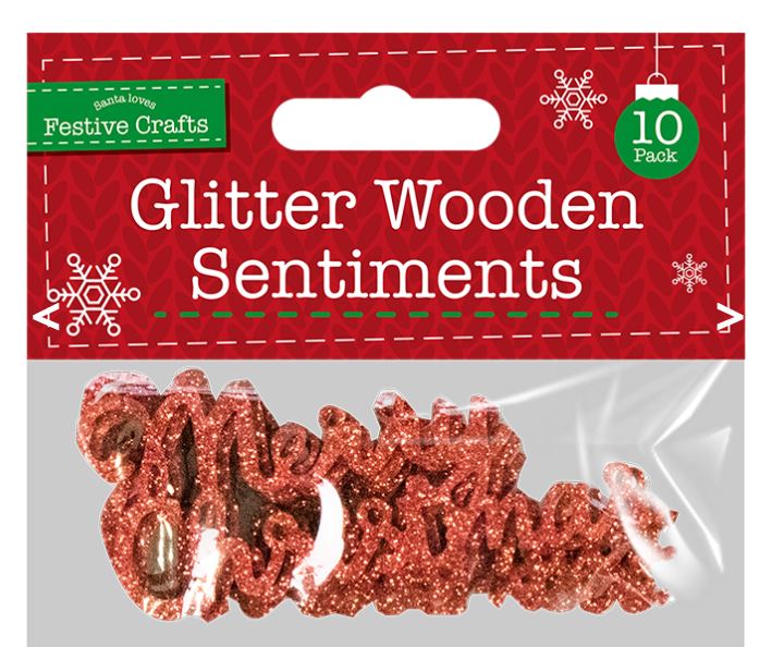 Glitter Wooden Sentiments 10 Pack - Click Image to Close