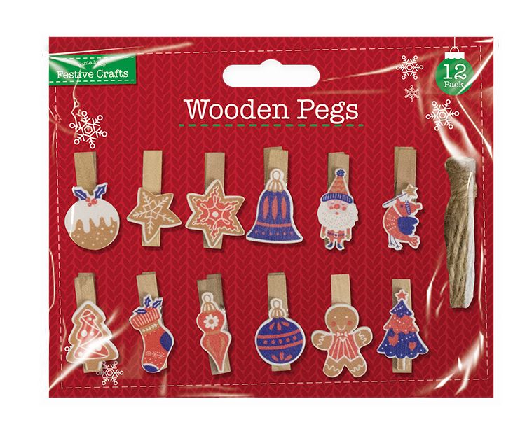 Christmas Wooden Pegs 12 Pack - Click Image to Close