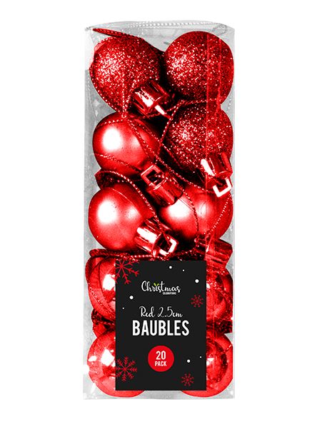 Red Baubles 2.5cm Dia 20 Pack - Click Image to Close