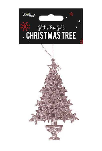 Rose Gold Glittered Christmas Tree Decoration 16cm X 10cm X 3cm - Click Image to Close