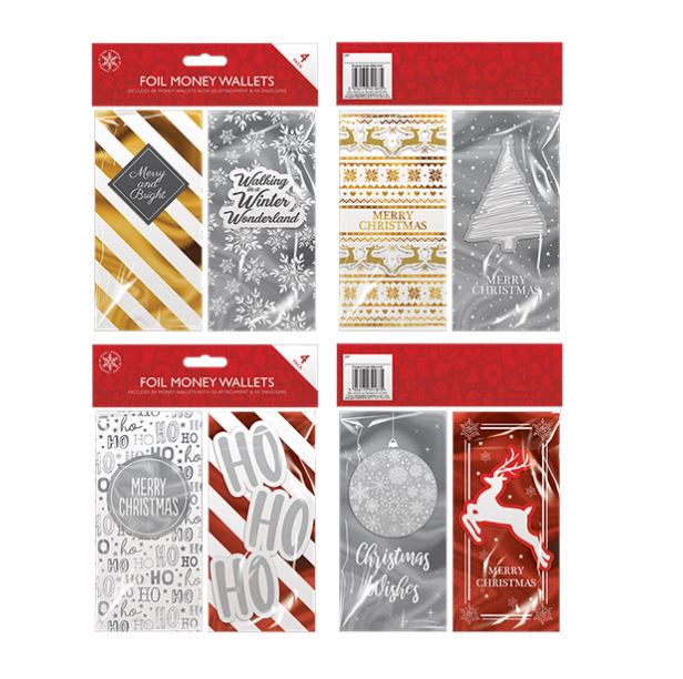 Christmas Foil Money Wallets 4 Pack - Click Image to Close