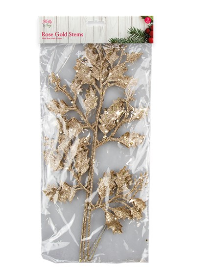 Rose Gold Glitter Stems 45cm 3 Pack - Click Image to Close