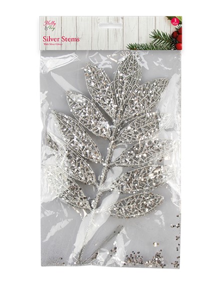 Silver Glitter Stems 45cm 3 Pack - Click Image to Close