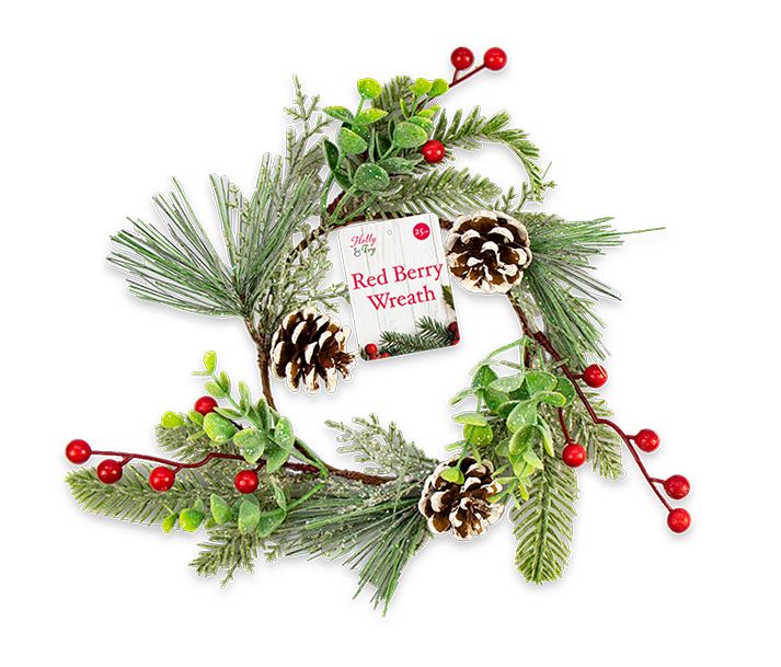 Pine Cone / Red Berry Wreath 25cm - Click Image to Close