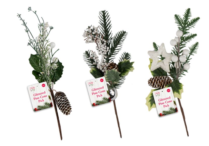 Artificial Glittered Pine Cone Pick 32cm - Click Image to Close