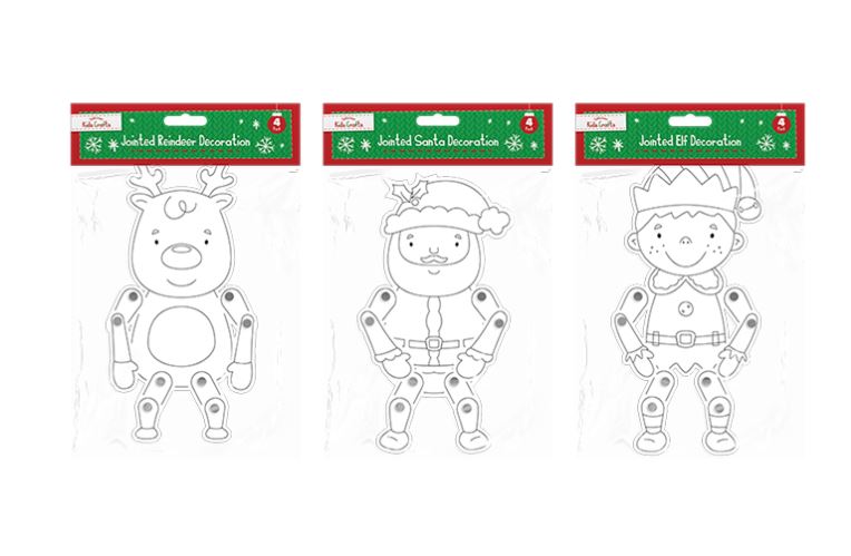 Christmas Jointed Card Decorations 4Pk - Click Image to Close
