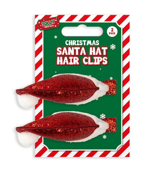 Glitter Santa Hat Hair Clips 2 Pack - Click Image to Close