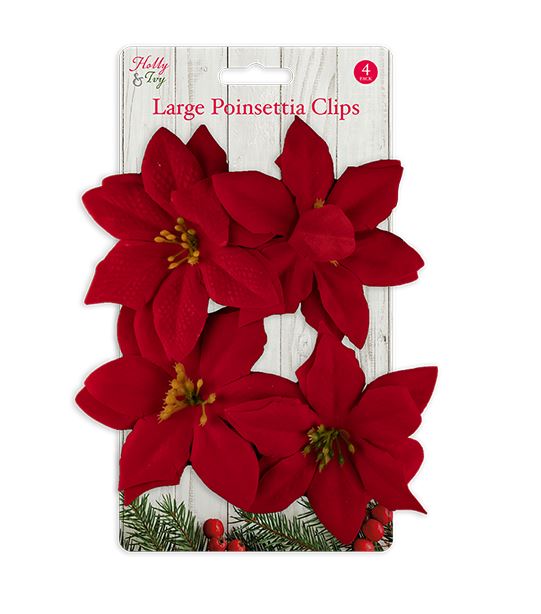 4 Large Poinsettia Clips - Click Image to Close