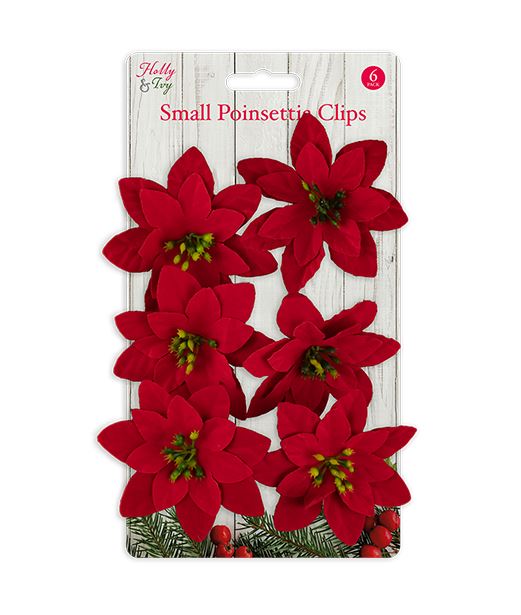 6 Small Poinsettia Clips - Click Image to Close