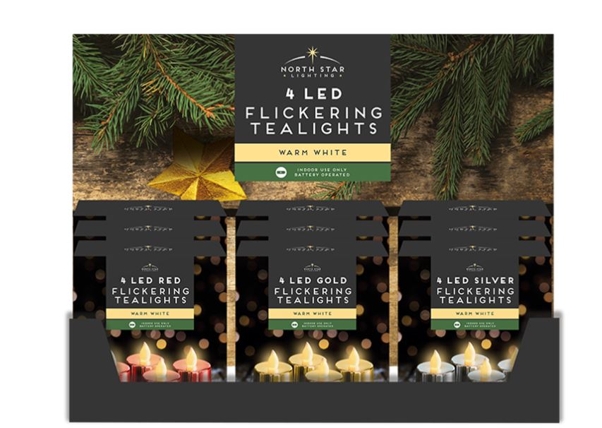 LED Mettalic Flickering Tea Lights 4Pack - Click Image to Close