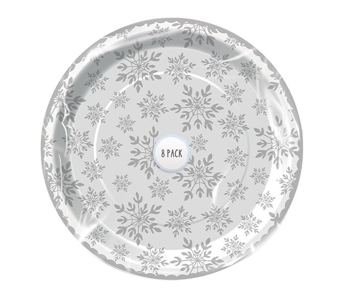 Foil Snowflake Paper Plates 24.5cm 8Pk - Click Image to Close