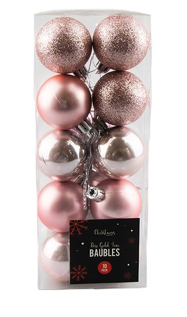 Rose Gold Baubles 4cm 10 Pack - Click Image to Close
