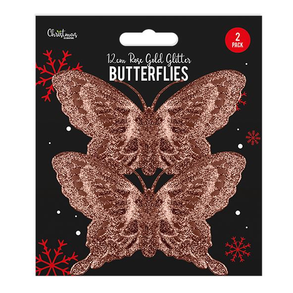 Rose Gold Glitter Butterfly Decoration 2 Pack - Click Image to Close