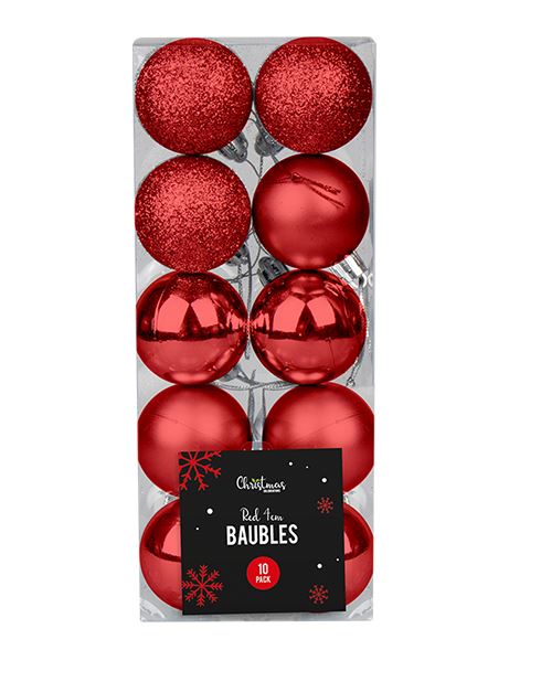 Red Baubles 4cm 10 Pack ( Assorted Designs ) - Click Image to Close