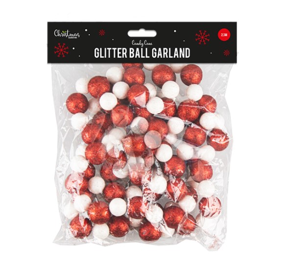 Candy Cane Glitter Ball Garland 2.3M - Click Image to Close