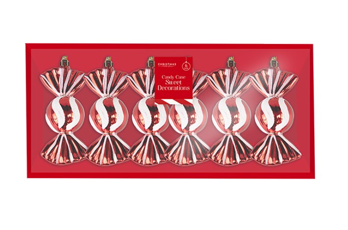 Candy Stripe Sweet Baubles 6pk - Click Image to Close