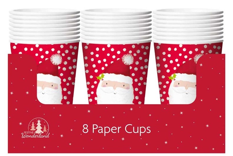 Christmas Party Paper Cups 8 Pack - Click Image to Close