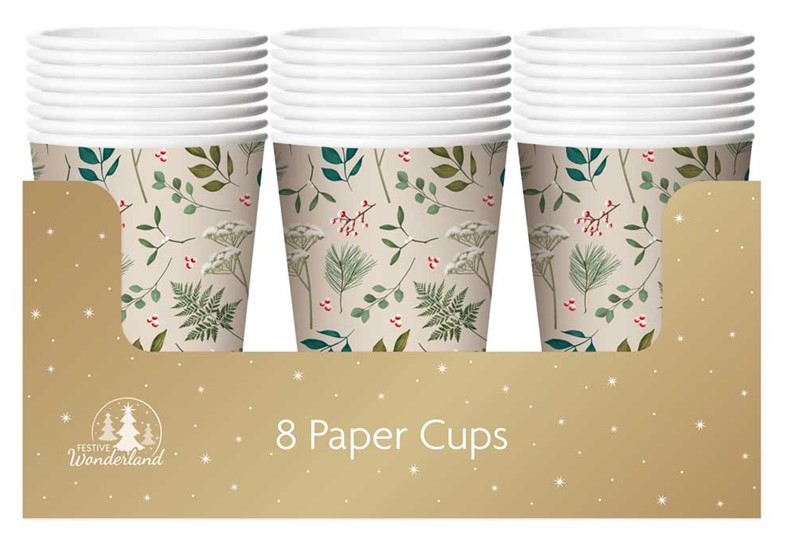 Christmas Party Paper Cups Traditional 8 Pack - Click Image to Close
