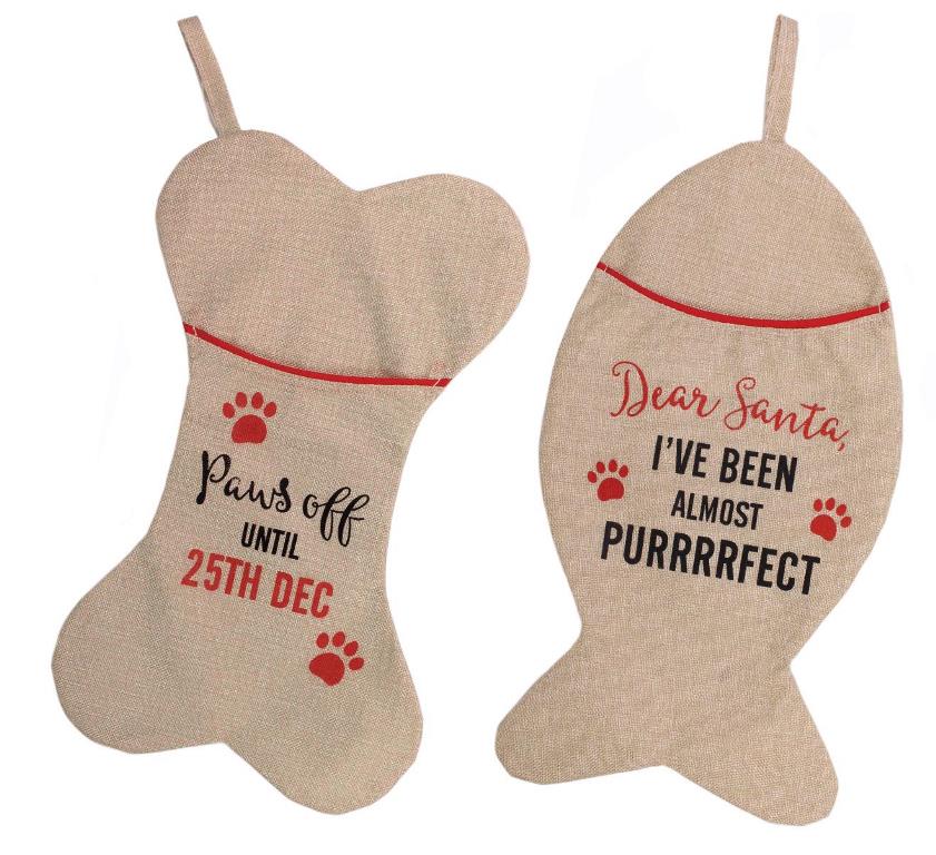 Christmas Plush Hessian Style Dog & Cat Stocking 45cm x 25cm - Click Image to Close