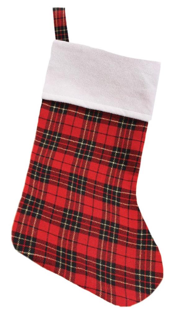 Christmas Plush Tartan Gold Thread Stocking - Click Image to Close