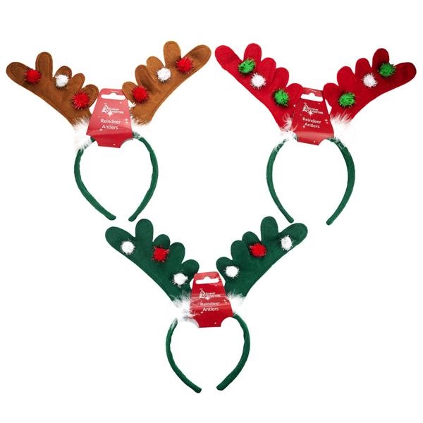 Reindeer Antler Headband With Pom Pom 25 x 25cm - Click Image to Close