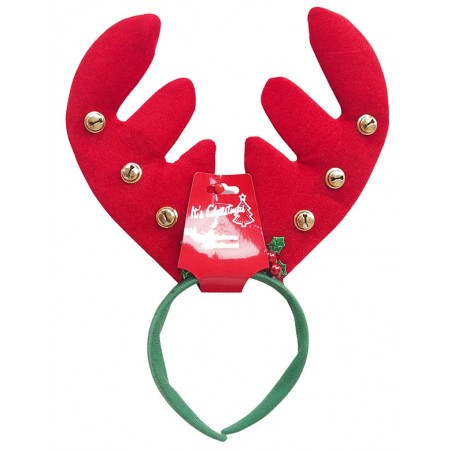 Chunky Antlers Headband 6 Bells & Holly - Click Image to Close