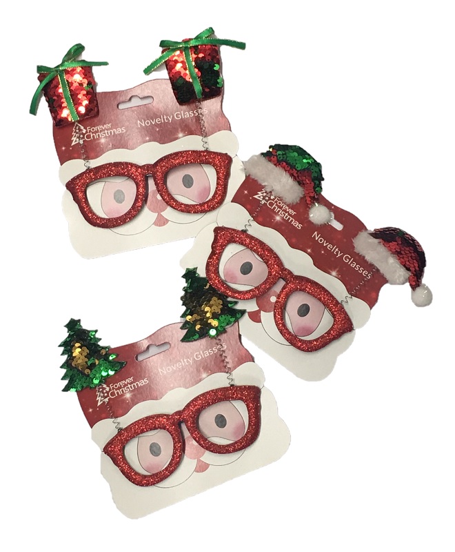 Sequin Novelty Christmas Glasses - Click Image to Close