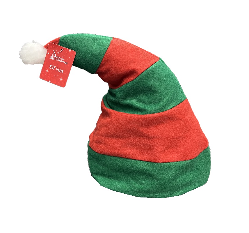 Elf Hat With Red And Green Stripe And Pom Pom - Click Image to Close