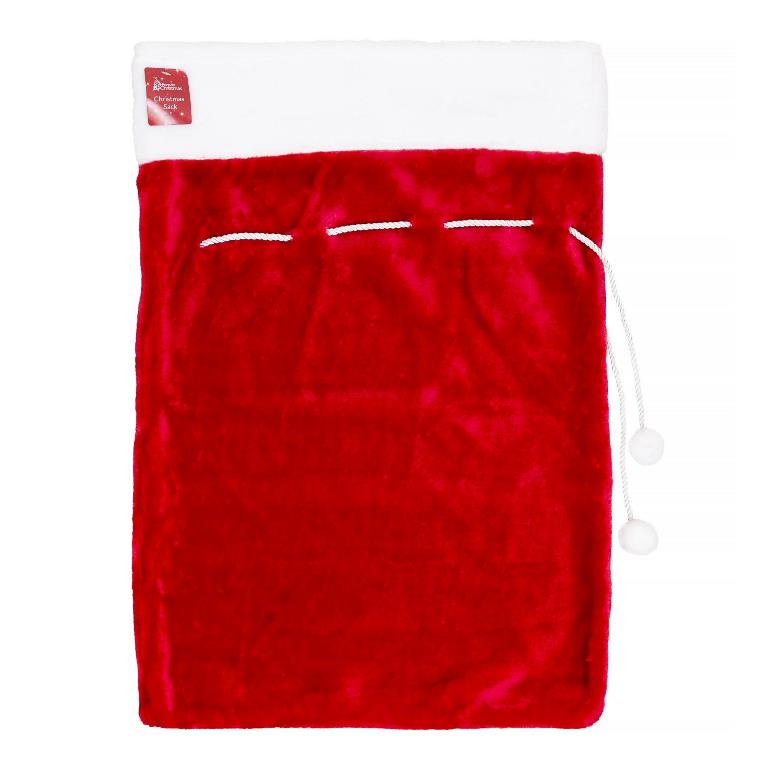 Deluxe Plush Red 50 x 70cm Sack With Pom Pom - Click Image to Close