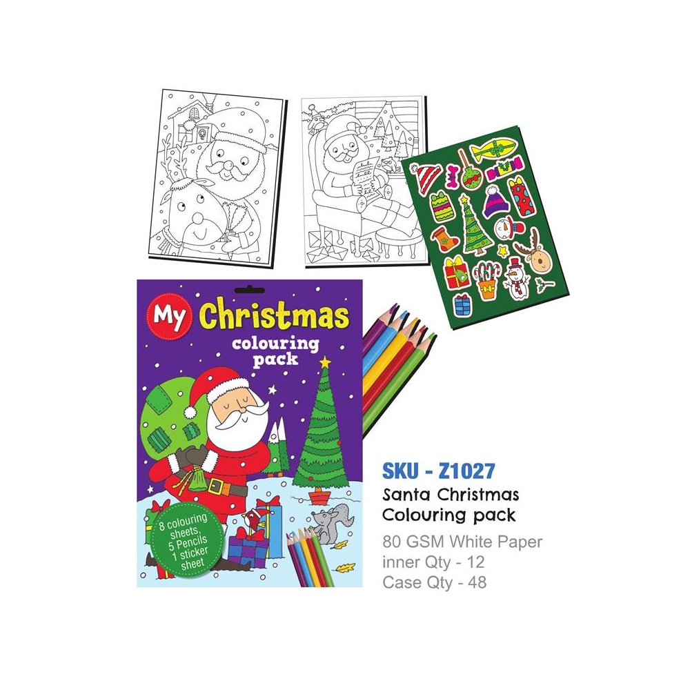 A4 Christmas Santa 8 page Colouring Pack With Pencils - Click Image to Close